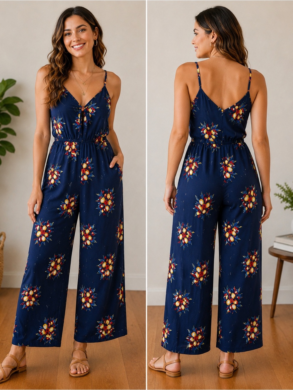NWT Navy Floral Wide Leg Jumpsuit